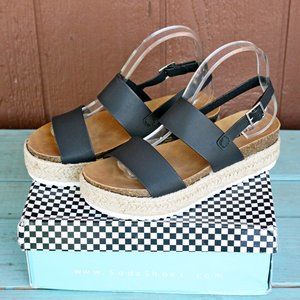 SODA Kazoo Flatform Sandals Black Retro Sling Back